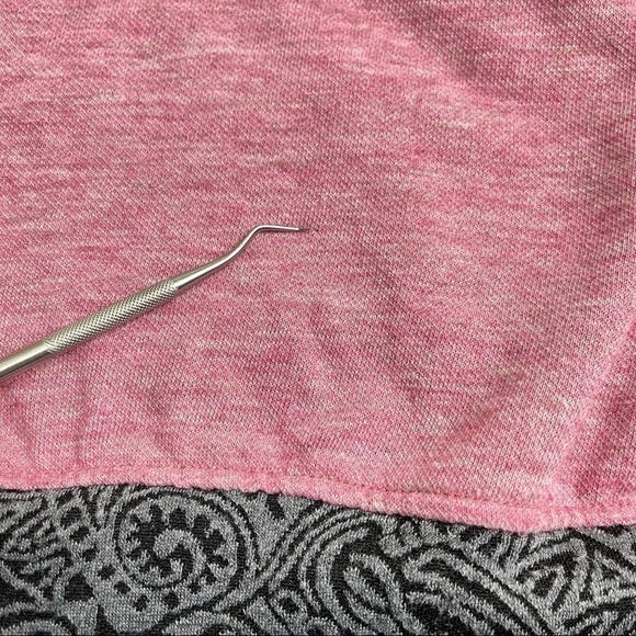 𝅺BOHO Artsy Heathered Pink Grey Paisley Trim Kangaroo Pouch Cozy Hoodie Sweater - Picture 5 of 5